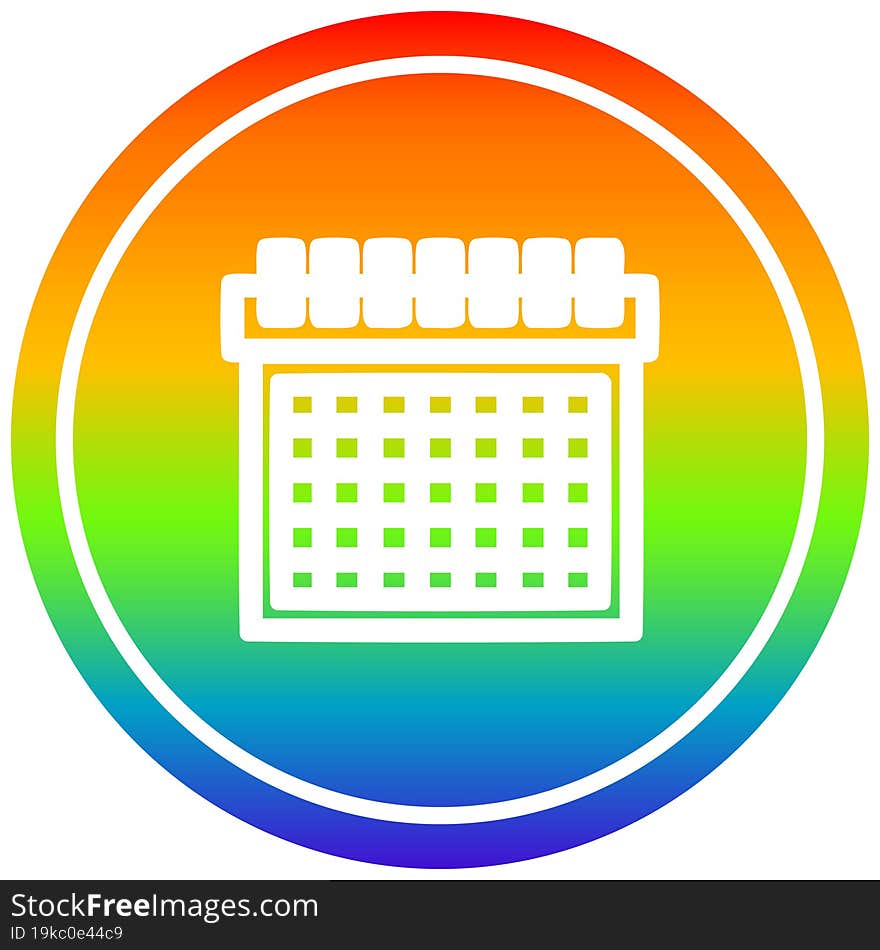 Monthly Calendar Circular In Rainbow Spectrum