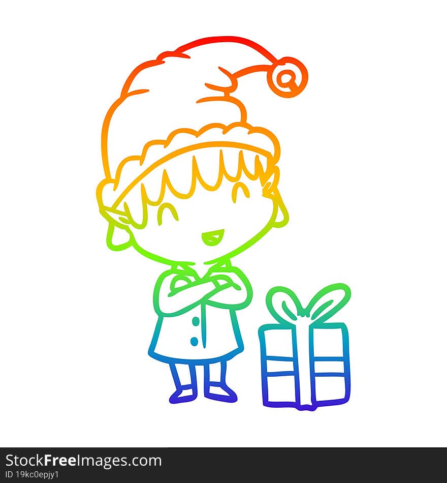 rainbow gradient line drawing happy christmas elf