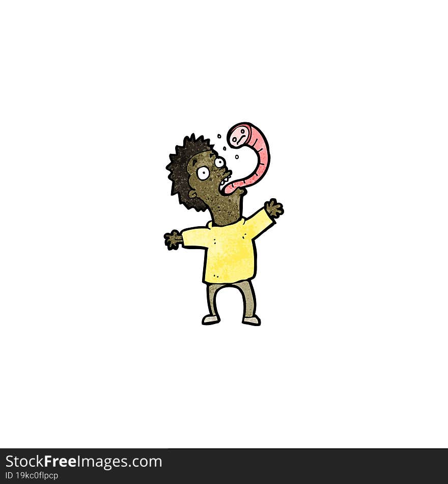 cartoon man with parasitic worm