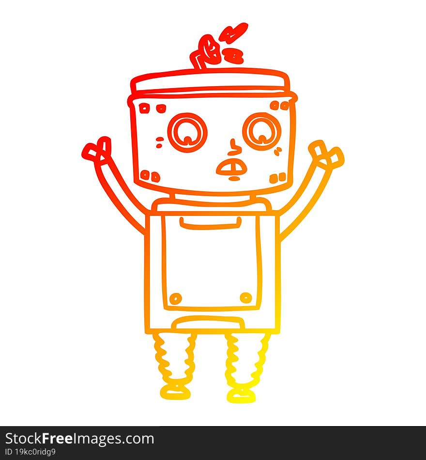 warm gradient line drawing of a cartoon robot