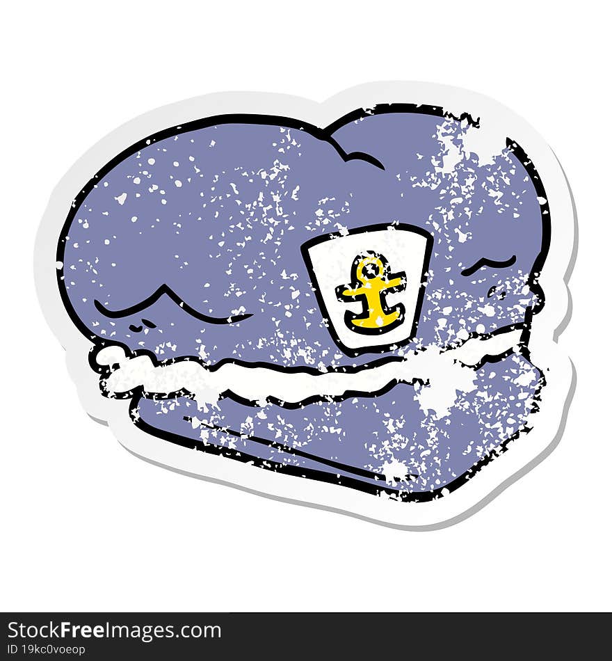 distressed sticker of a cartoon sailor hat