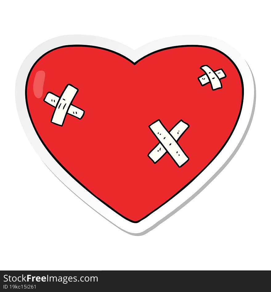 sticker of a cartoon beaten up heart