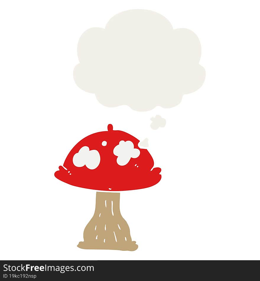 Cartoon Mushroom And Thought Bubble In Retro Style