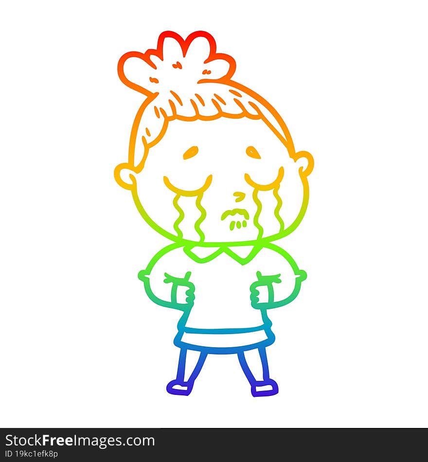 rainbow gradient line drawing of a cartoon crying woman