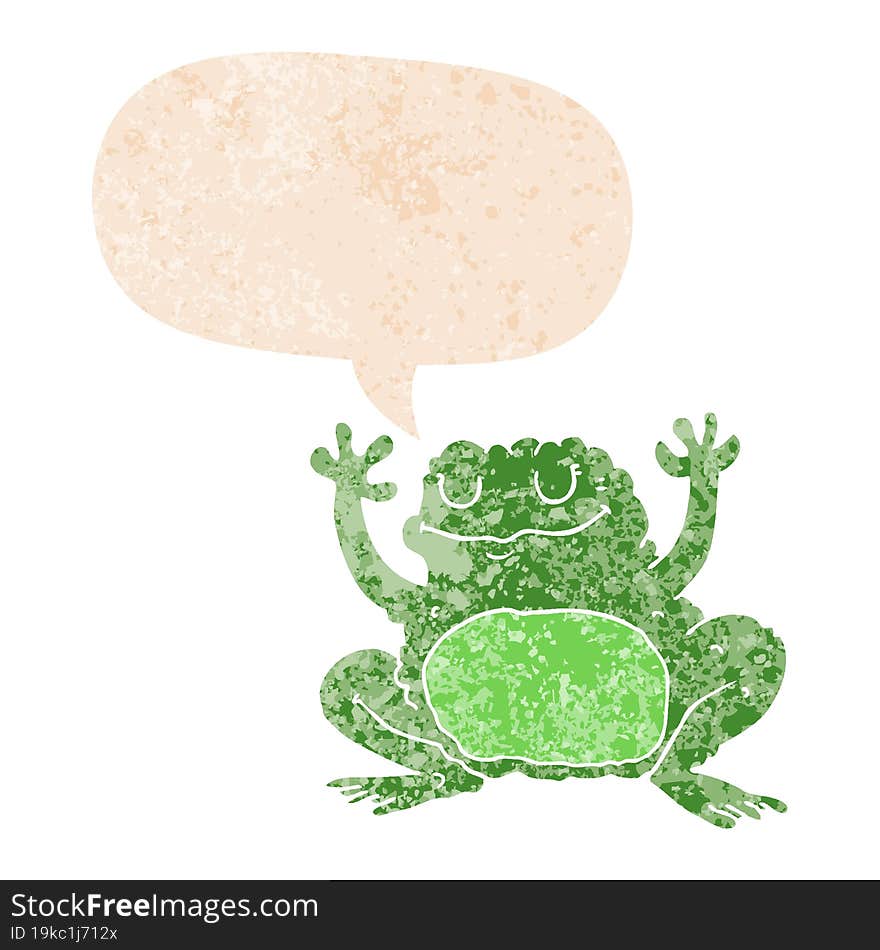 Cartoon Frog And Speech Bubble In Retro Textured Style