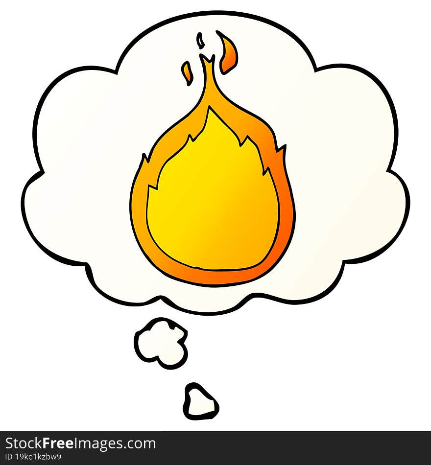 cartoon flames and thought bubble in smooth gradient style