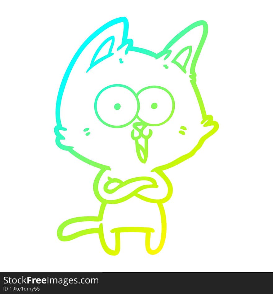 Cold Gradient Line Drawing Funny Cartoon Cat