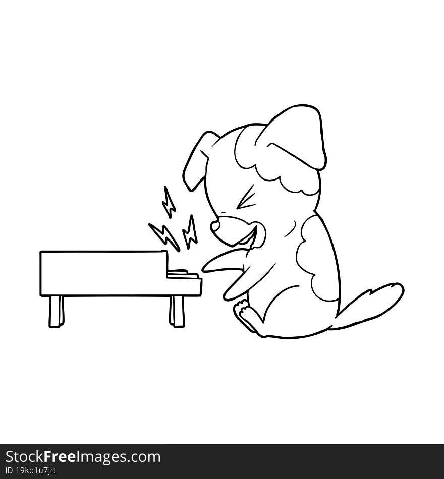 cartoon dog rocking out on piano. cartoon dog rocking out on piano