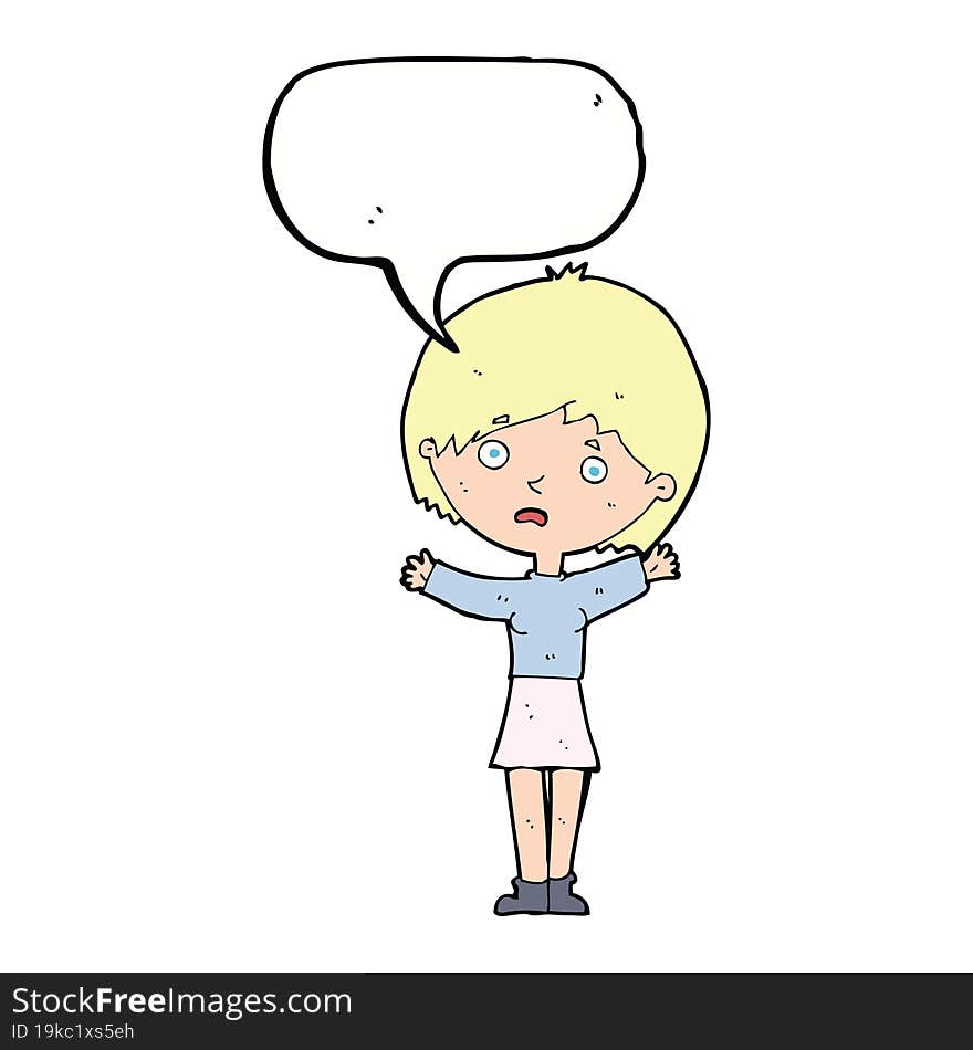 cartoon worried woman with speech bubble