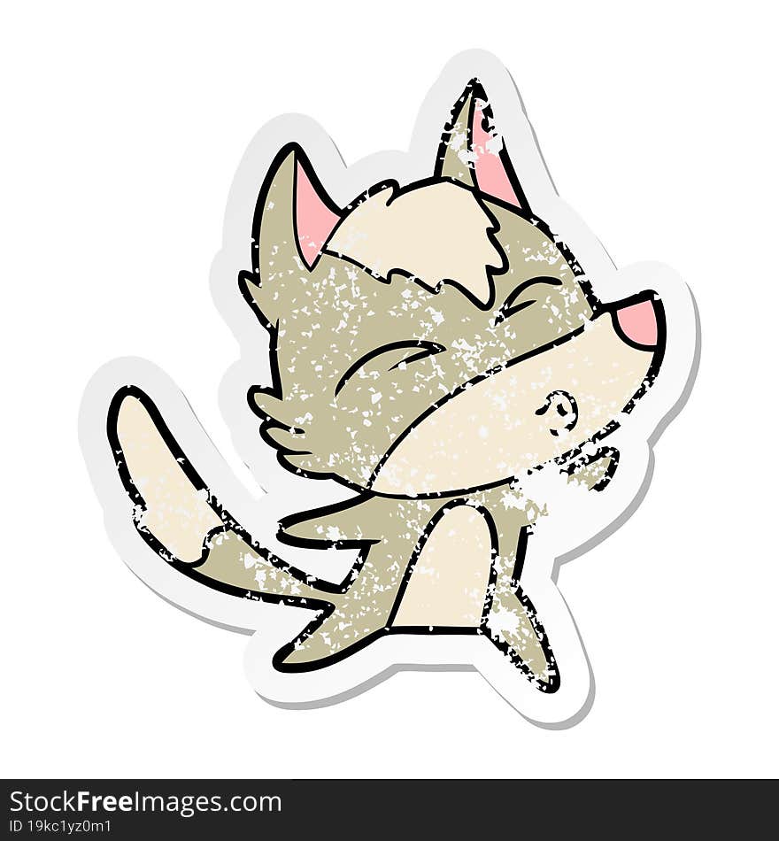 distressed sticker of a cartoon wolf howling