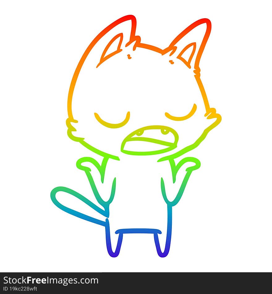 rainbow gradient line drawing talking cat shrugging shoulders