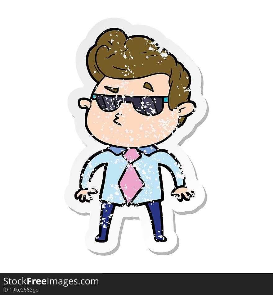 distressed sticker of a cartoon cool guy