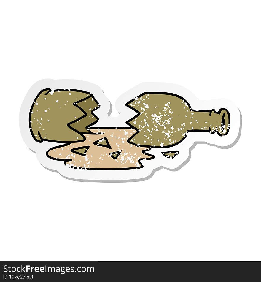 distressed sticker cartoon doodle of a broken bottle