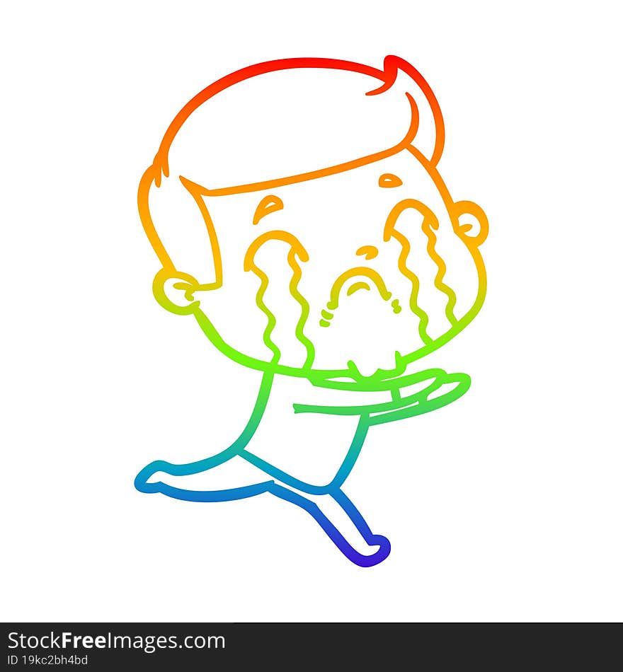 rainbow gradient line drawing of a cartoon man crying