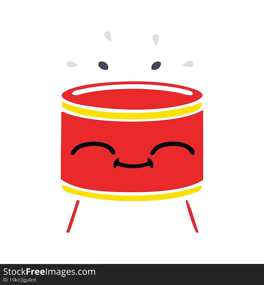 flat color retro cartoon drum