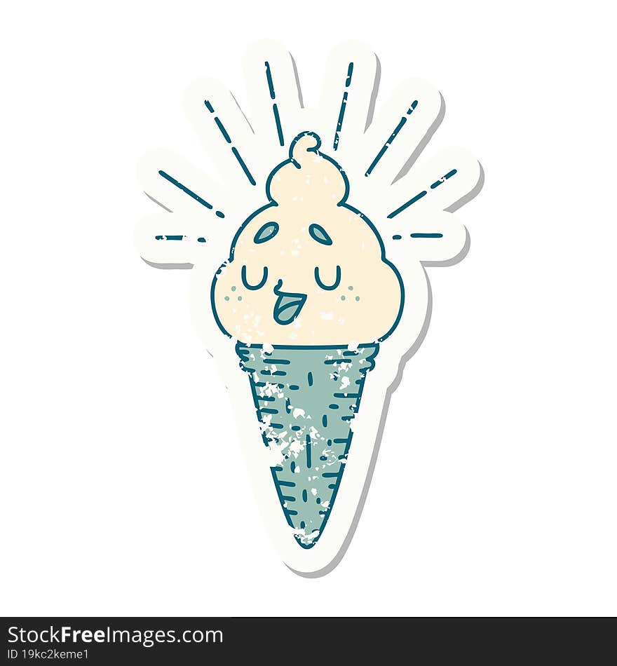 Grunge Sticker Of Tattoo Style Ice Cream Character