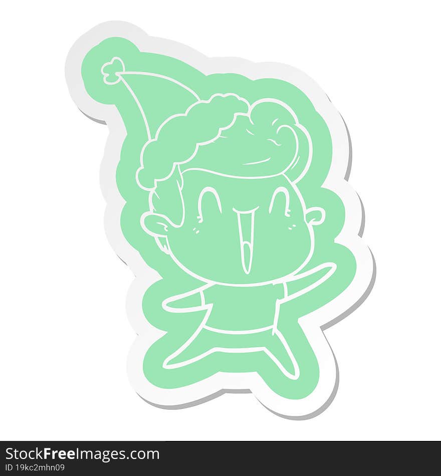 quirky cartoon  sticker of a excited man wearing santa hat