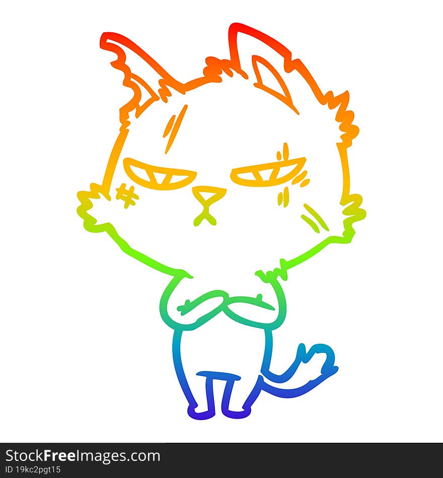 rainbow gradient line drawing tough cartoon cat