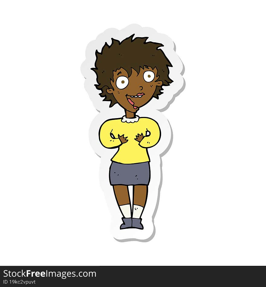 Sticker Of A Cartoon Excited Woman