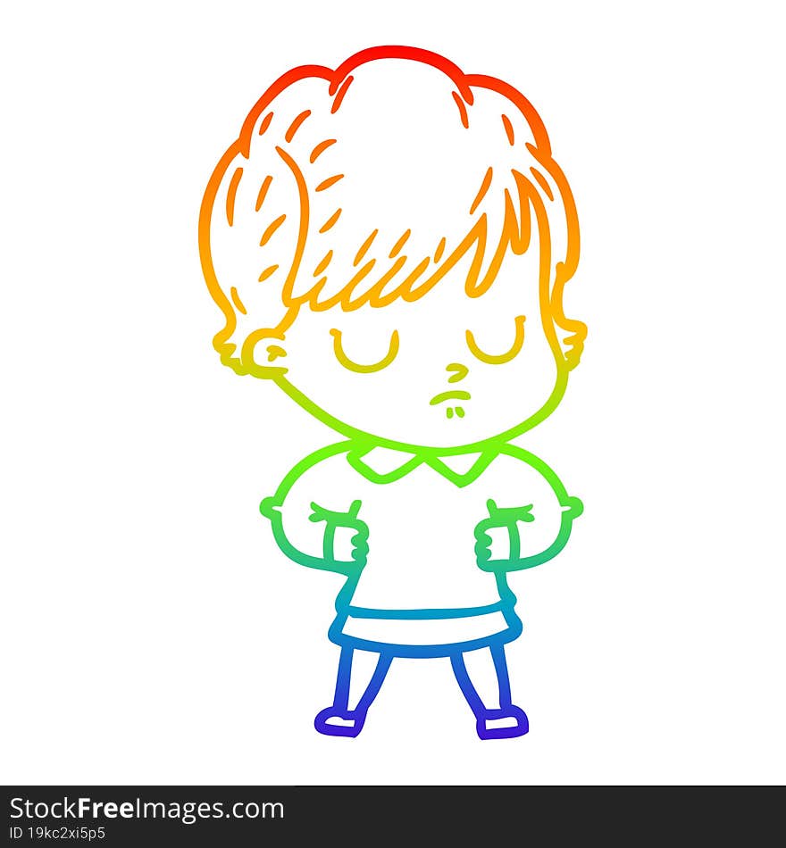 rainbow gradient line drawing of a cartoon woman