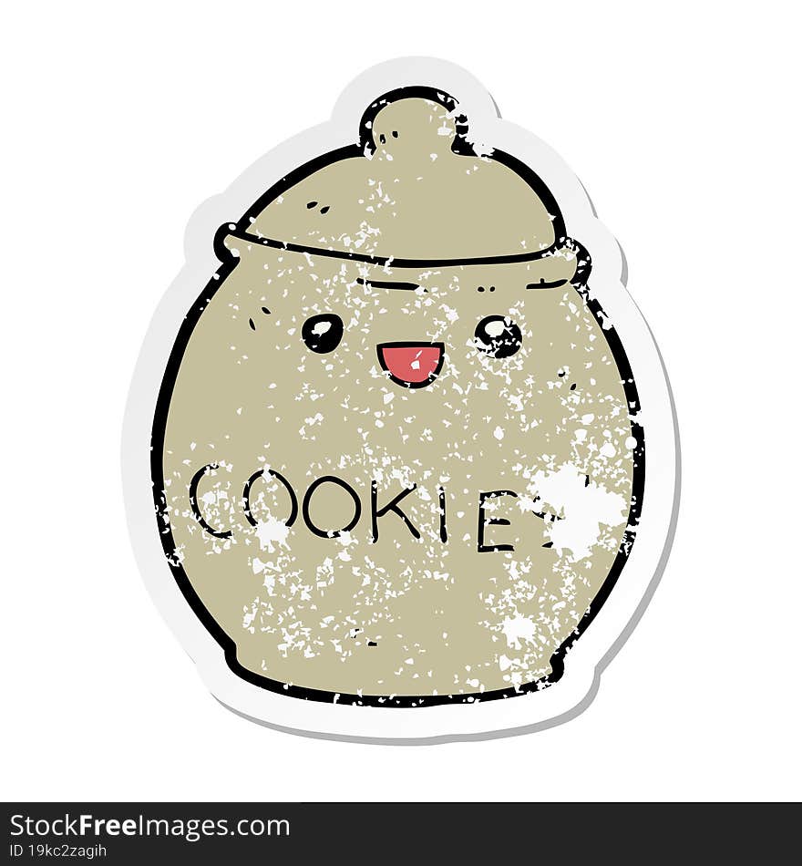 distressed sticker of a cute cartoon cookie jar