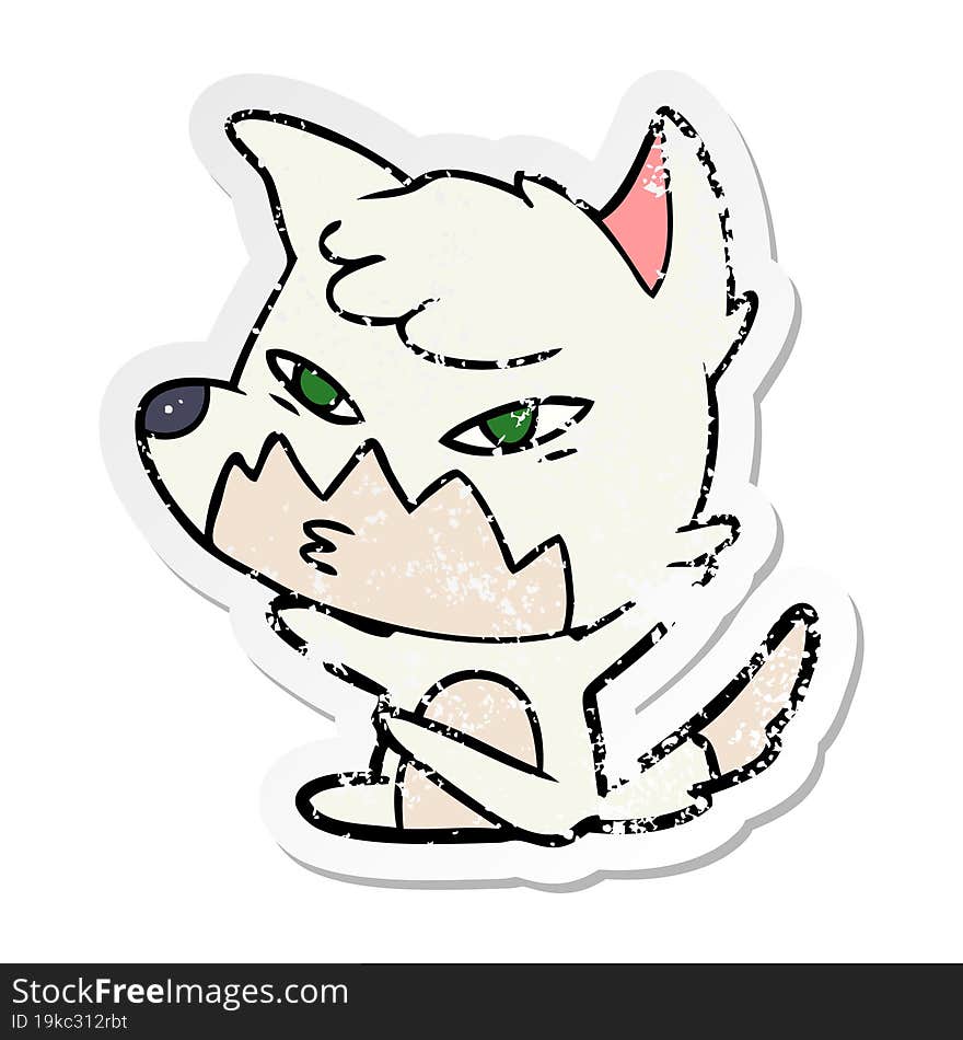 distressed sticker of a clever cartoon fox