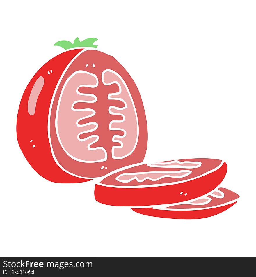 Flat Color Illustration Of A Cartoon Sliced Tomato