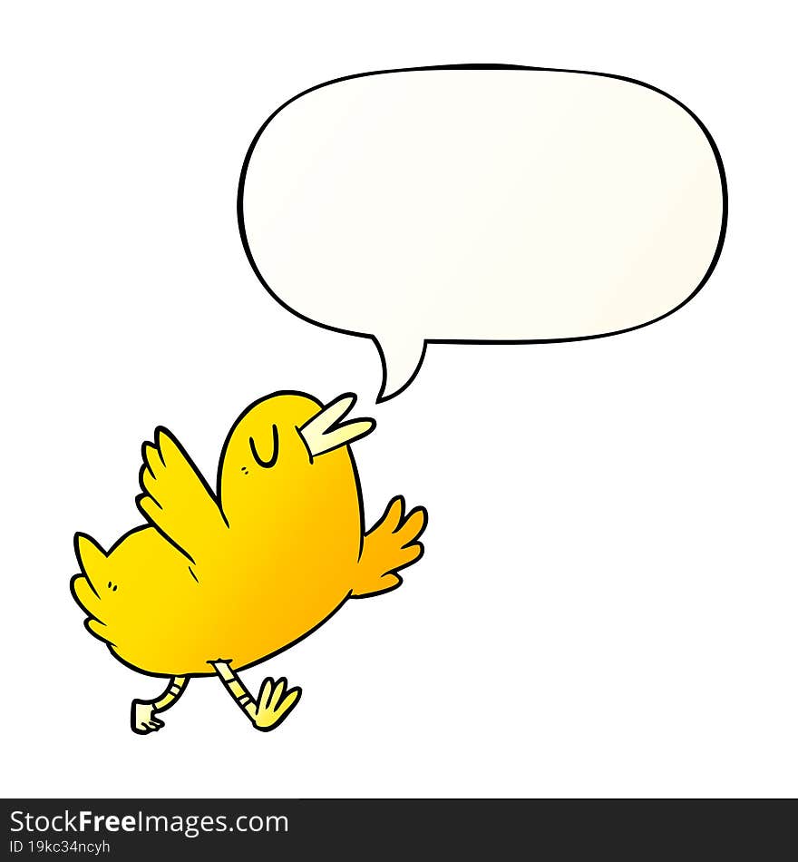 cartoon happy bird and speech bubble in smooth gradient style