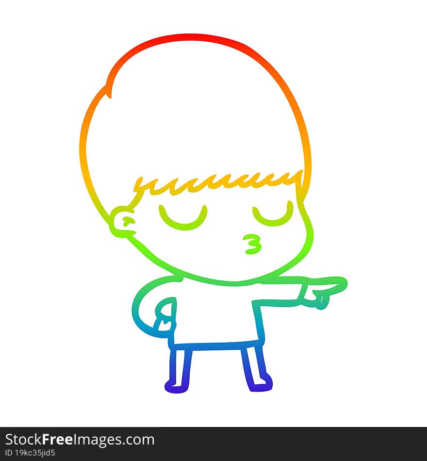 rainbow gradient line drawing of a cartoon calm boy