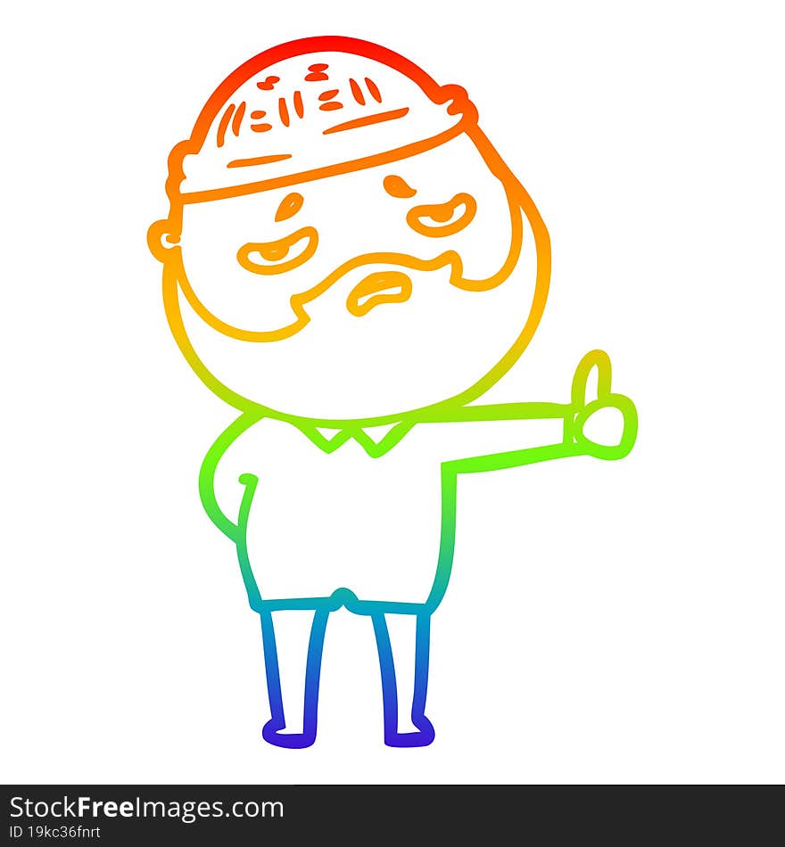 rainbow gradient line drawing cartoon worried man with beard