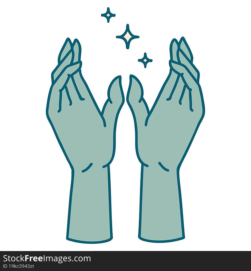 tattoo style icon of reaching hands