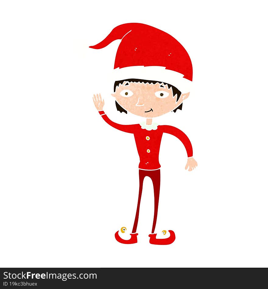 cartoon waving christmas elf