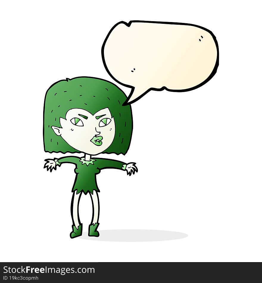 cartoon vampire girl with speech bubble