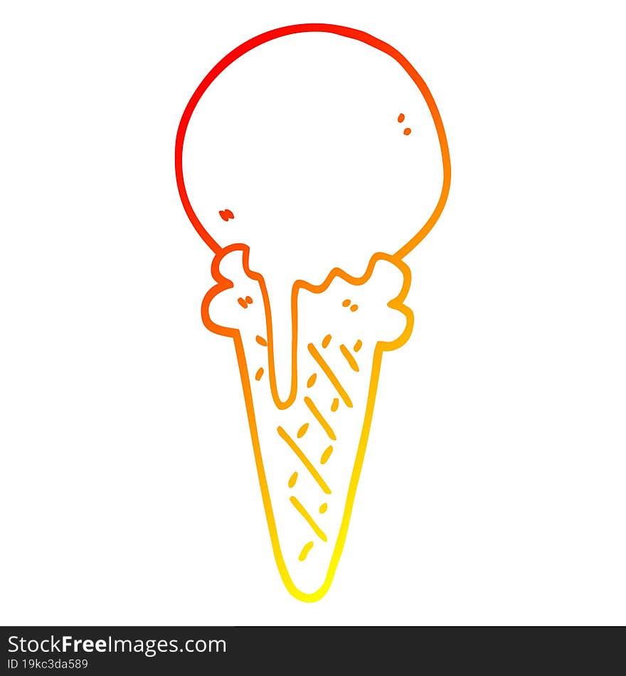 Warm Gradient Line Drawing Cartoon Ice Cream Cone