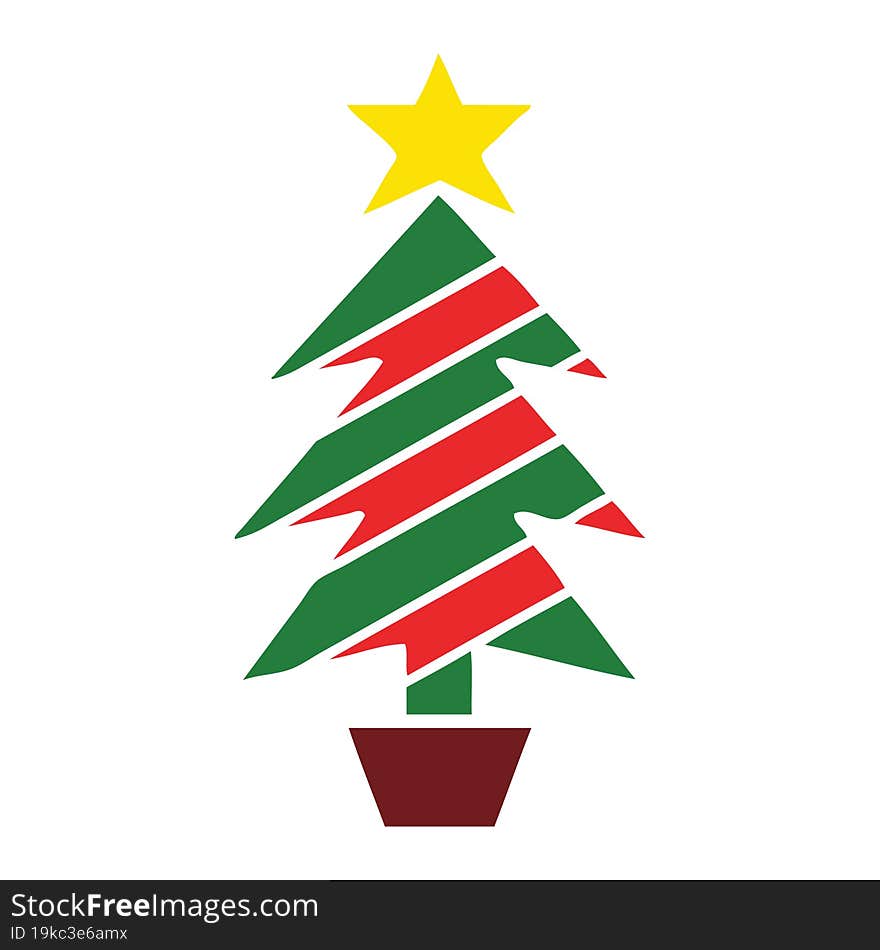 flat color retro cartoon christmas tree