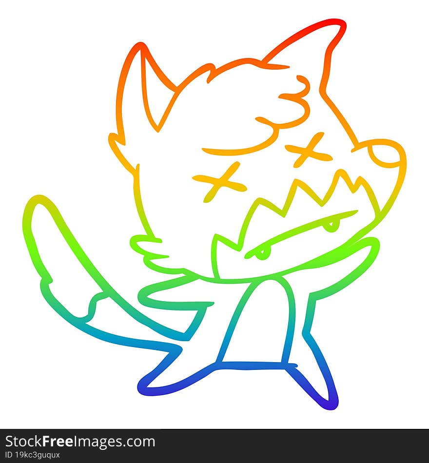 rainbow gradient line drawing cartoon dead fox