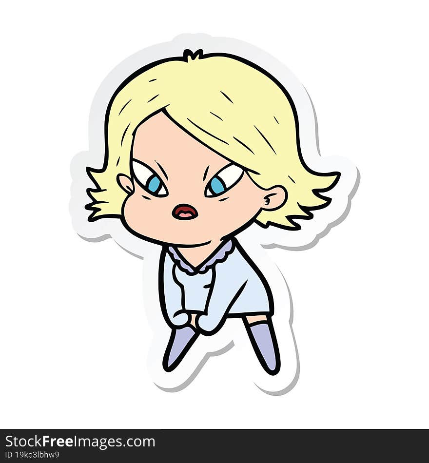 Sticker Of A Cartoon Stressed Woman