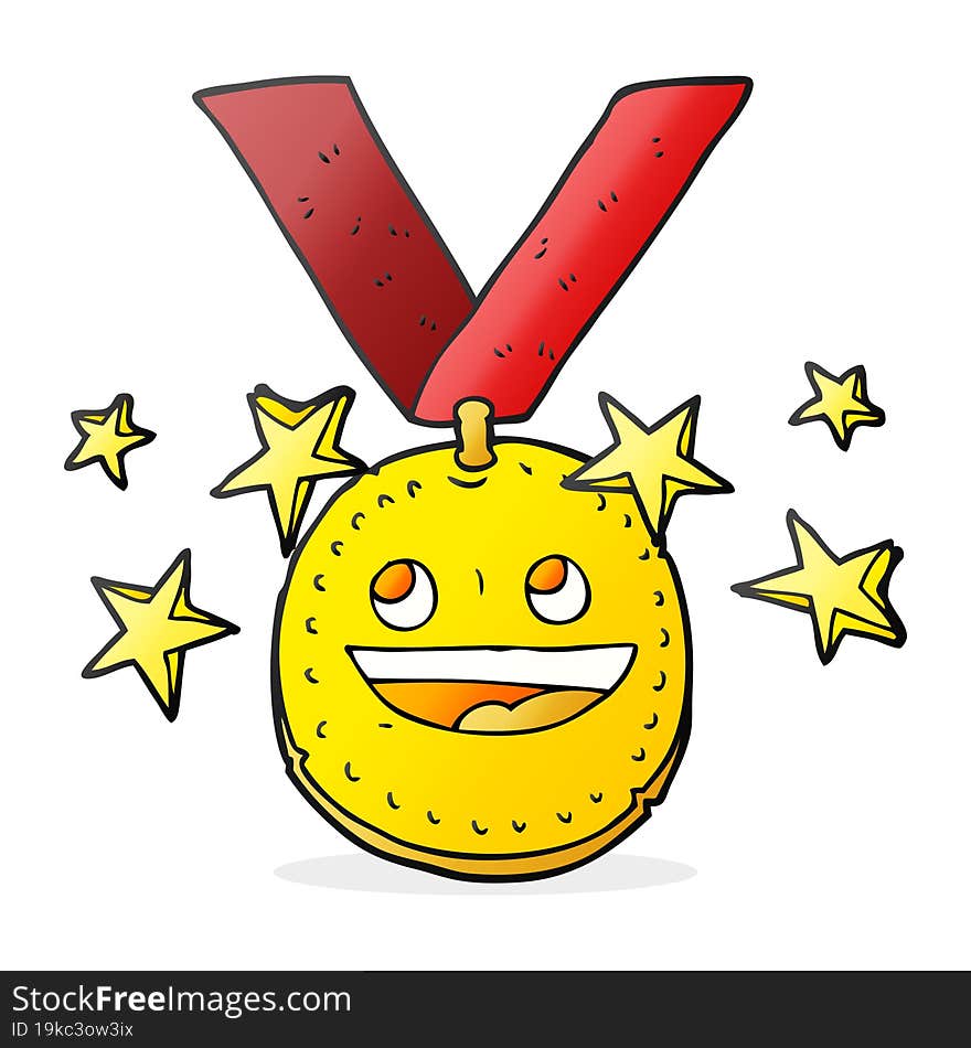 freehand drawn cartoon happy sports medal