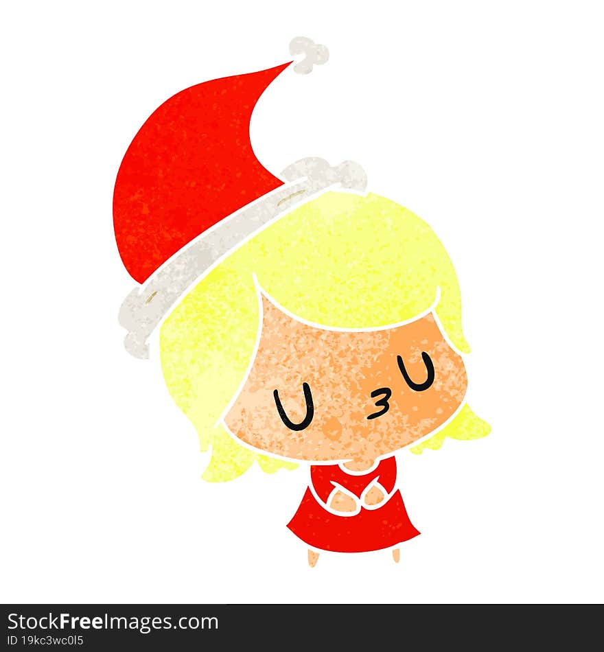 hand drawn christmas retro cartoon of kawaii girl