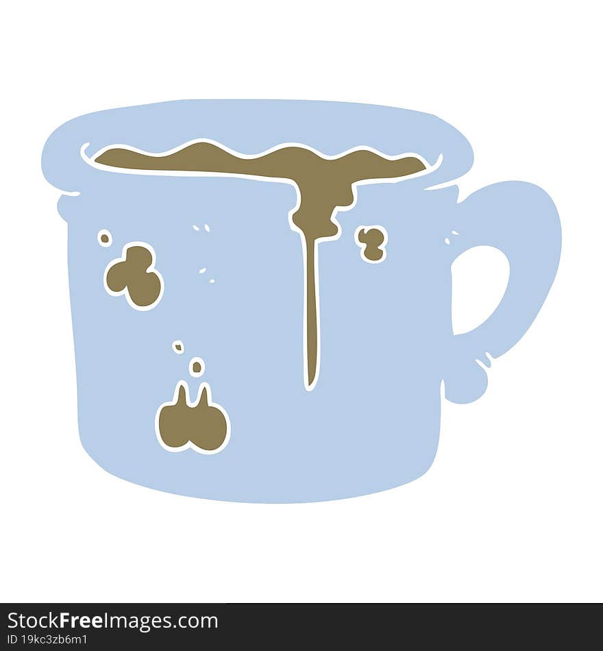 flat color illustration of a cartoon old coffee cup