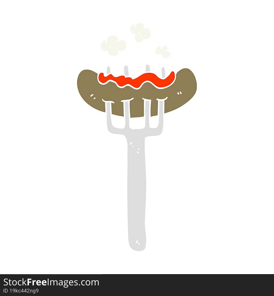 flat color illustration of a cartoon sausage on fork