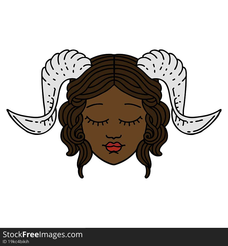 Retro Tattoo Style tiefling character face. Retro Tattoo Style tiefling character face