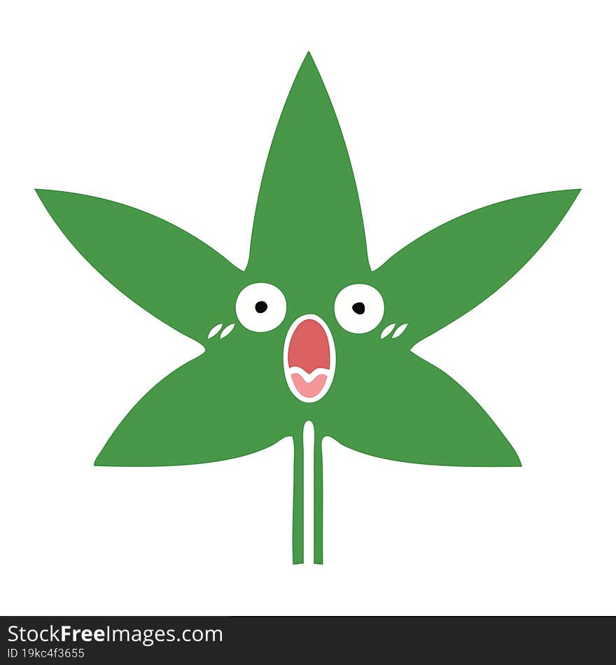 flat color retro cartoon marijuana leaf