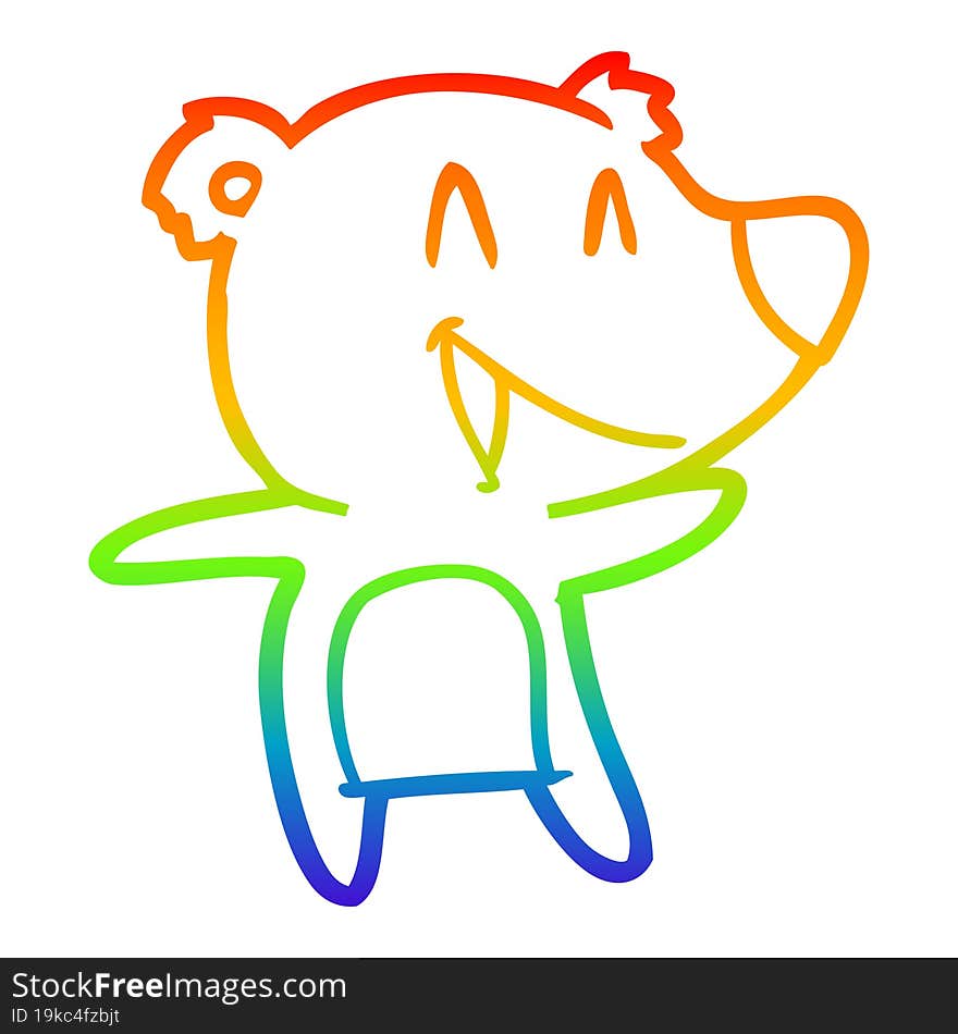 Rainbow Gradient Line Drawing Laughing Bear Cartoon