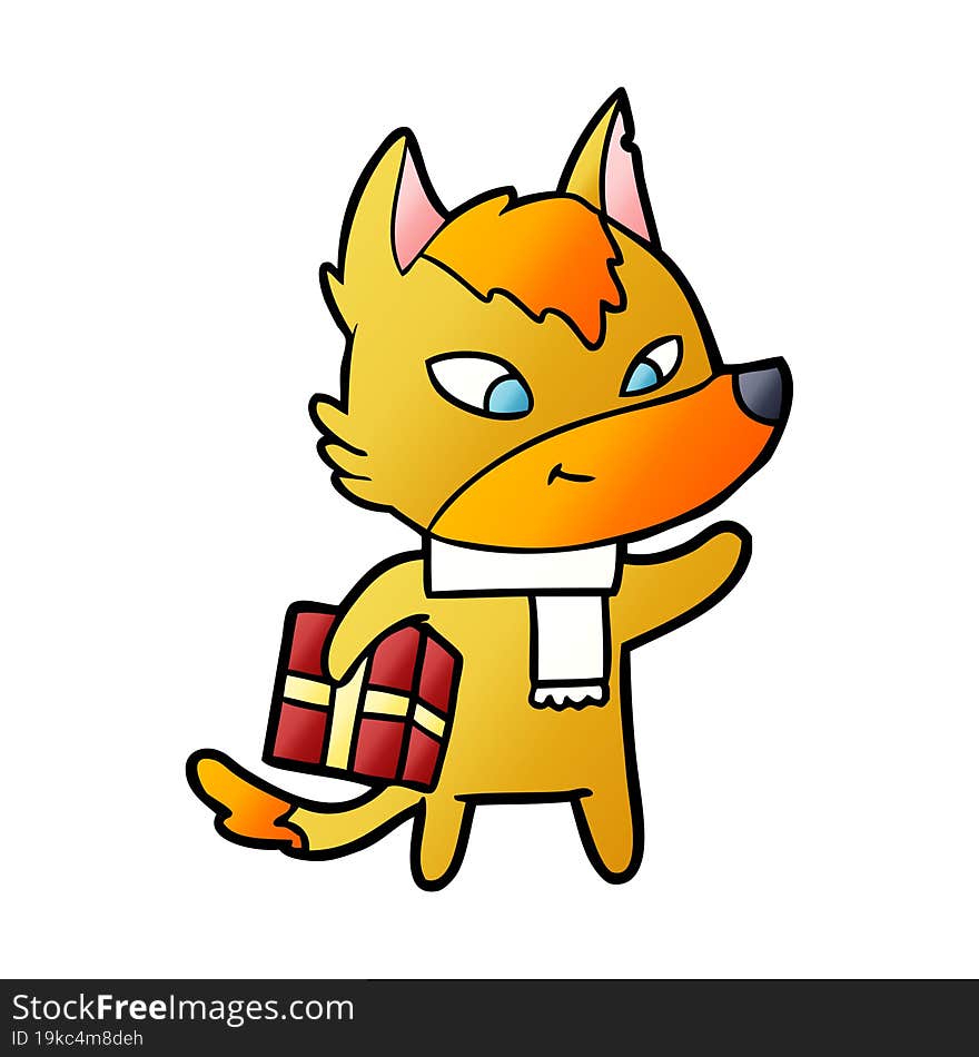 fox cartoon character with present. fox cartoon character with present