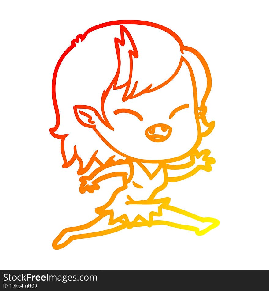 warm gradient line drawing of a cartoon laughing vampire girl running