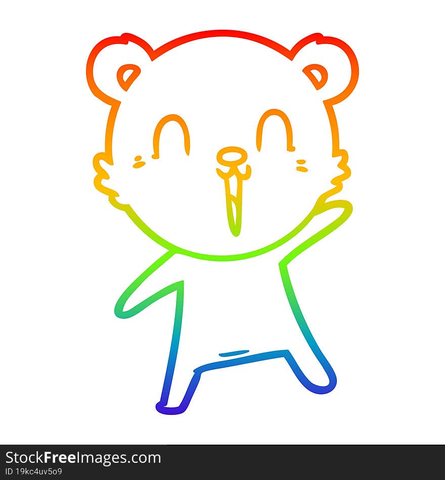 Rainbow Gradient Line Drawing Happy Cartoon Polar Bear