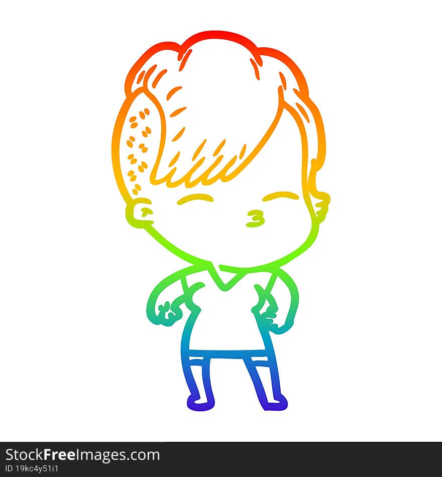 rainbow gradient line drawing cartoon squinting girl