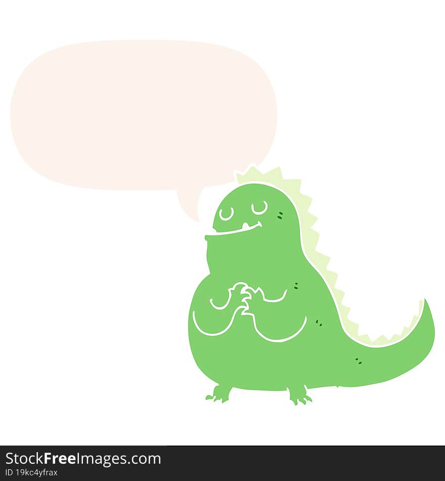 cartoon dinosaur and speech bubble in retro style