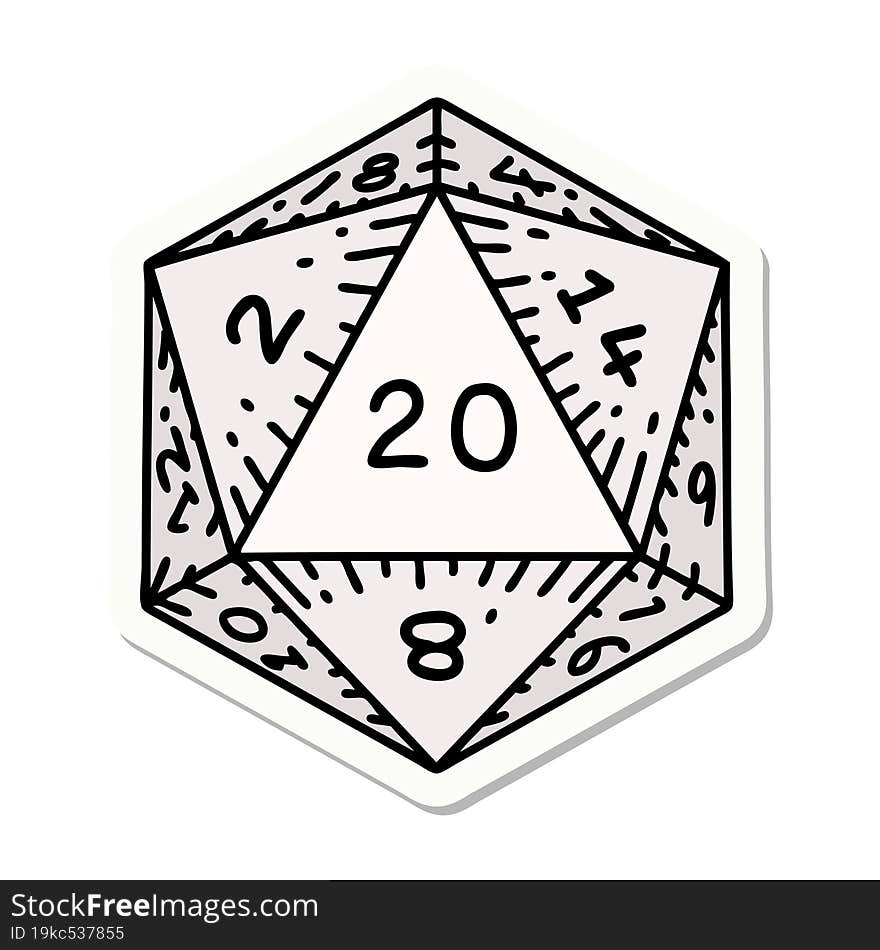 Natural 20 D20 Dice Roll Sticker